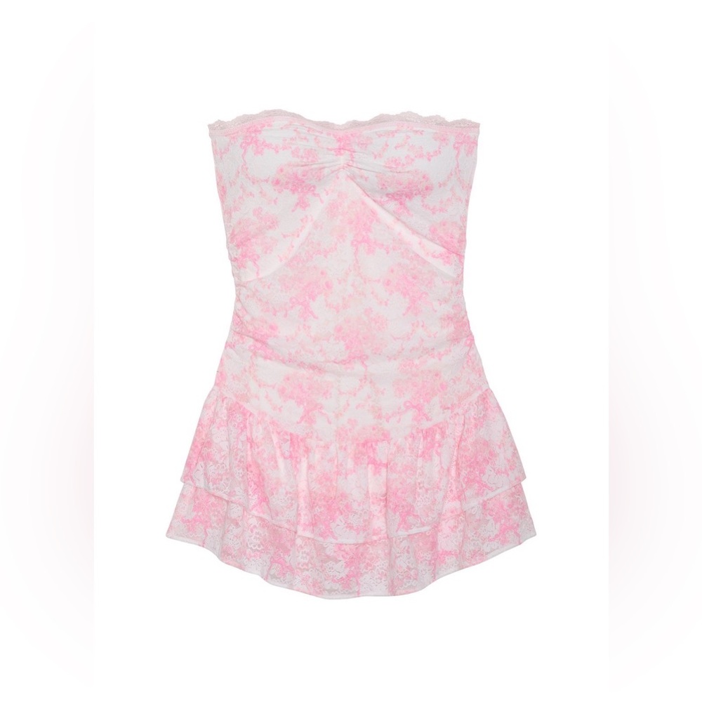 PINK x LoveShackFancy Strapless Lace Mini Dress Charlamagne Harbor Small NWT